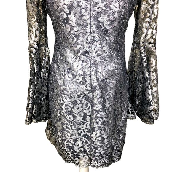 White House Black Market Silver Lace Bell Sleeve Sheath Dress Blogger Size 4 NWT - Picture 9 of 15
